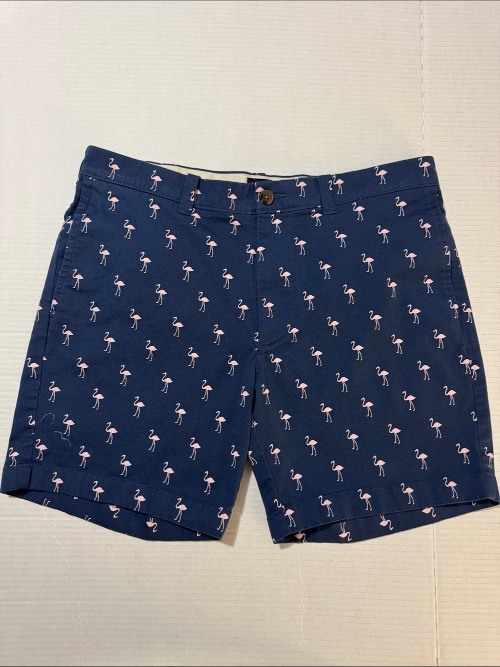 J. Crew Navy Shorts with Pink Flamingo Print 7” inseam (250)